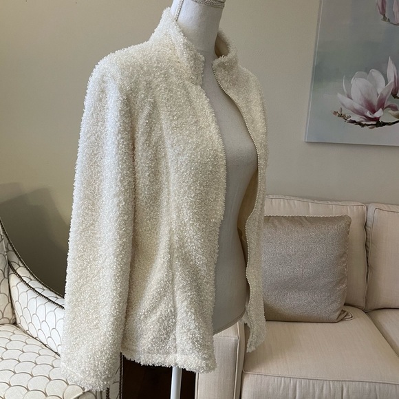 J. Jill Winter White Teddy Bear Fuzzy Zip Up Cardigan Sweater Jacket - Picture 7 of 16